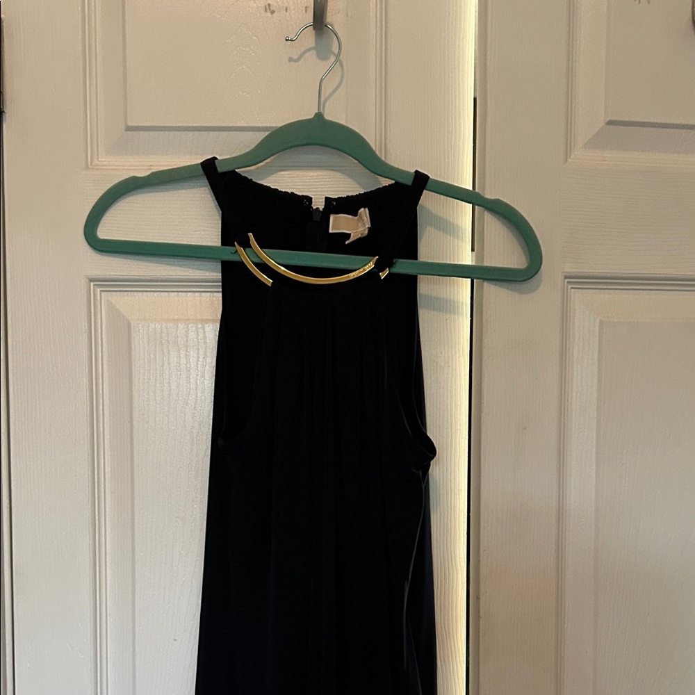 Michael Kors Navy Blue Sleeveless Dress with Gold Neck Accent
